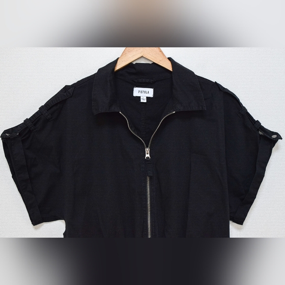 Pistola Meg Zip Front Romper Black Short Sleeve Drawstring Waist Slouchy Size L - Picture 5 of 16
